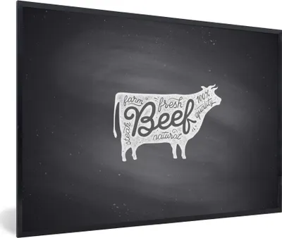 Produktbild von MuchoWow® MuchoWow® Gerahmtes Poster Kuh - Steak - Weiß 90x60 cm - Poster mit zchwarzem Bilderrahmen - Fotorahmen - Foto-Plakat