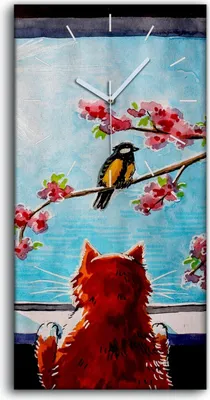 Produktbild von Leinwand Wanduhr Wandkunst Uhr 30x60 Gemälde Abstraktes Tier Vogel Katze Zweig - weiße Hände
