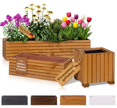 Produktbild von Blumenkasten mit Kunststoffeinsatz - Größe: 64 x 20 x 14 cm - Farbe: Hellbraun