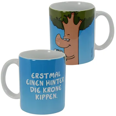 Produktbild von Ralph Ruthe Tasse - Baum Erstmal einen hinter die Krone kippen. Kaffeetasse aus Keramik Blau 320 ml