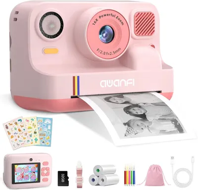 Produktbild von Kinderkamera Sofortbildkamera 2,4 Zoll 1080P mit 32GB Karte & 3 Rollen Druckpapier, Digitalkamera Kinder Sofortdruck Geschenk 3-12 Jahre