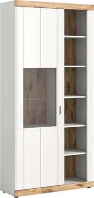 Produktbild von Vitrine Laredo - Weiß Matt / Nox Oak mit Beleuchtung