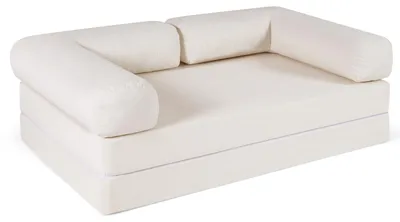 Zdjęcie produktu dla COSTWAY – rozkładana sofa, dwuosobowy fotel rozkładany z podłokietnikami i oparciem, składana sofa bez stelaża, sofa podłogowa z funkcją spania, beżowa
