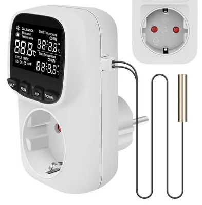 Imagen del producto de Controlador de temperatura digital con enchufe y pantalla LCD para terrarios e invernaderos
