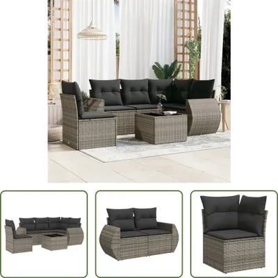 Produktbild von The Living Store 6-tlg. Garten-Sofagarnitur mit Kissen Grau Poly Rattan