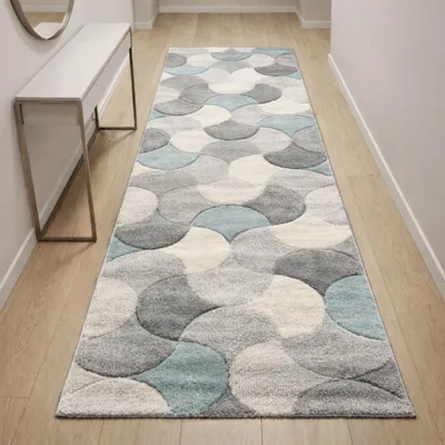 Immagine prodotto di Tappeto di design grigio e turchese con bordi rifiniti - Dimensioni: 80 x 300 cm