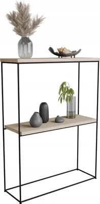 Zdjęcie produktu dla Konsola metalowa toaletka stolik półka stojąca loft czarny sonoma 60x20h80