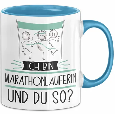 Produktbild von Marathonläuferin Tasse Geschenk Ich Bin Marathonläuferin Und Du So Geschenkidee Lustiger Spruch Becher (Blau)