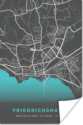 Produktbild von MuchoWow® Poster Stadtplan - Deutschlandkarte - Blau - Friedrichshafen- Karte 40x60 cm - Plakate für die Wand - Poster Babyzimmer