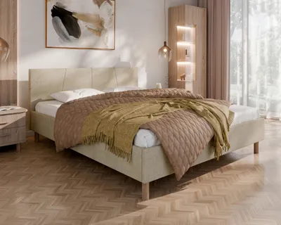 Produktbild von ALMORE Polsterbett – minimalistisches Design, Holzbett auf Füßen | ohne matratze