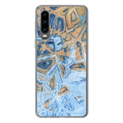 Produktbild von MuchoWow® Handyhülle Schutzhülle Hülle für Huawei P30 Marmor - Farbe - Gold - Blau Silikon Softcase Handy Hülle - Kartenbesitzer
