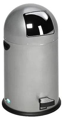 Produktbild von Klassischer Abfallsammler mit Einwurfklappe & Inneneinsatz + Fußpedal | 22 Liter, HxBxT 64x40x40cm | Verzinkter Stahl | Silber