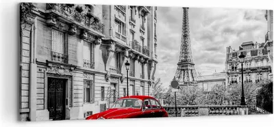 Produktbild von Bild auf Leinwand - Leinwandbild - Auto Eiffle Straße Gebäude - 120x50cm - Wand Bild - Wanddeko - Leinwanddruck - Bilder - Kunstdruck - Wanddekoration - Leinwand bilder - Wandkunst - AB120x50-3214