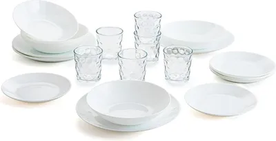 Produktbild von Komplett weißes Tischgeschirr für 6 Personen - 18-teiliges Set - Gläser aus Glas - 26 cl - einzigartig - 19-teiliges Teller-Set für 6 Personen