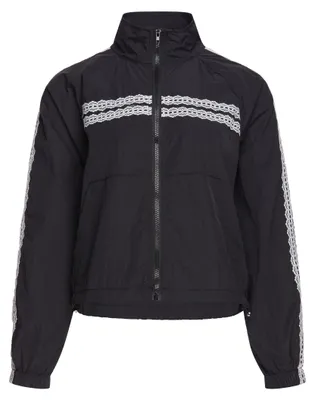 Produktbild von Damen Jacke schwarz Größe M mit Stehkragen, Spitzenband und Reißverschluss