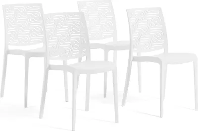 Produktbild von 4er-Set stapelbare Stühle aus Polypropylen mit Glasfasern für Außenbereich und Garten, Bar und Restaurant, Küche modernes Design - MALIKA - Weiß