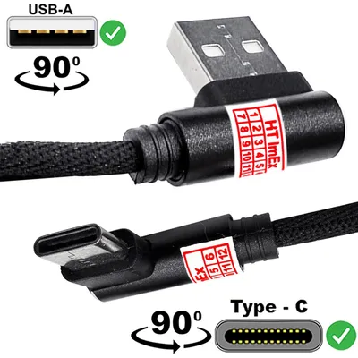 Produktbild von USB-A Stecker auf USB-C Stecker 90 Grad Winkelkabel Nylon 1m
