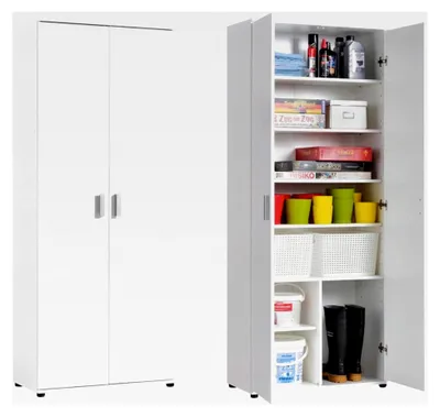Produktbild von Mehrzweckschrank 75 cm breit mit 2 Türen und 6 Einlegeböden für Haushalt, Flur, Büro und Keller 75x35x184 cm (BxTxH) Weiß