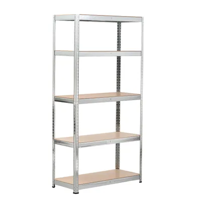 Obrázek produktu pro ROYSSON® Kovový regál EasySHELF, rozměry 180x90x40 cm, robustní regál | Modulární regál se 5 policami, nosnost až 875 kg | Stříbrná barva