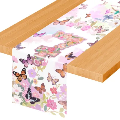 Tischläufer Geburtstag Blumen Schmetterlinge 35x180 cm