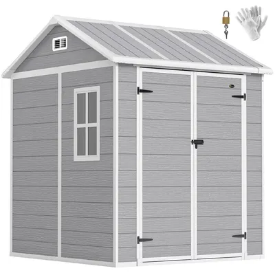 Produktbild von Gartenhaus, Gartenschuppen mit Fenster, verschließbare Tür, Kunststoff, Grau, 181,0x181,0x220,0 cm, wasserdicht, UV-beständig, geräteschuppen, gerätehaus