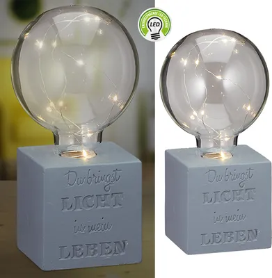 Produktbild von LED Leuchte auf Betonsockel batteriebetrieben Spruch Glühbirne 8x20x8cm Lichterkette Lampe Designleuchte