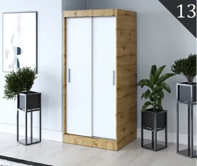 Produktbild von FurMeb24 Schiebetrenschrank GOLD -90x200cm 2-triger Kleiderschrank Ohne Spiegel, Schiebeschrank-(Artisan Eiche+ Weiss)