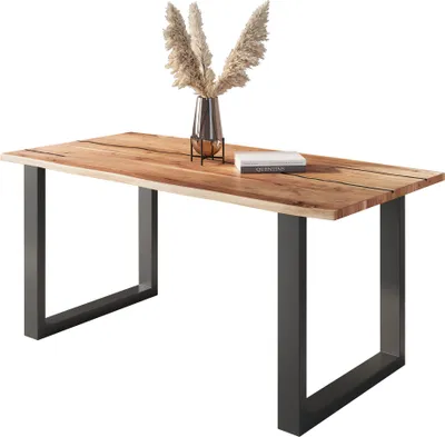 Produktbild von Baumkantentisch Akazie mit schwarzen Resin-Adern naturfarben 140 x 80 cm U-Gestell schwarz POLLY