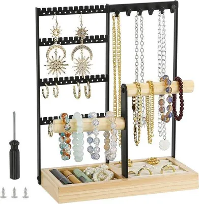 Produktbild von Famanu Schmuckständer für Ketten, Ohrringe, Ringe und Armbänder - Juwelenorganizer in Schwarz