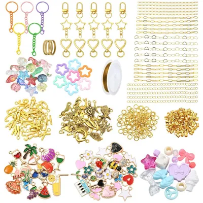 Productafbeelding van Set van 467 onderdelen voor het maken van sleutelhangers, inclusief acrylparels, letterbedels en emaillebedels