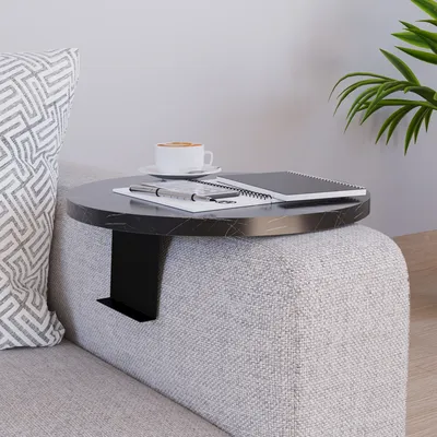 Obrázok produktu pre Podnos na kávu "Kuleskyd" nastaviteľný Ø34 cm kovový držiak mramorový vzhľad, čierny