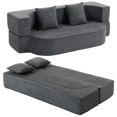 Immagine prodotto di Divano letto a due posti - Pieghevole - 190 cm - Rivestito in velluto - Struttura in legno - Braccioli - Grigio scuro