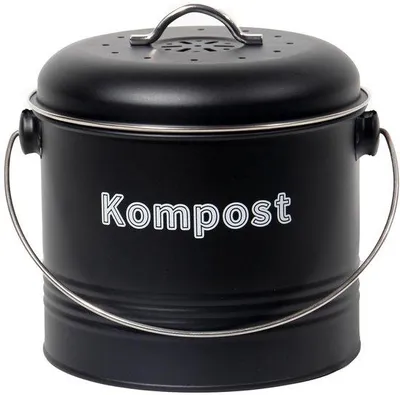 Zdjęcie produktu dla Kosze Unyqoos® do segregacji odpadów organicznych do kuchni – pojemnik kompostowy o pojemności 3,5 litra, wykonany z metalu z ekologiczną powłoką, z wymiennym filtrem, w stylu retro, kolor czarny/biały
