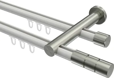 Produktbild von Interdeco Innenlaufstange / Gardinenstange mit Innenlauf Weiß / Edelstahl-Optik, Typ Platon Elanto (Rillenzylinder), 20 mm Ø 2-läufig, 420 cm