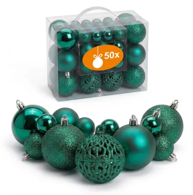 Productafbeelding van Kunststof kerstbalset, 50 stuks, breekvrij - groen