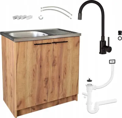 Obrázek produktu pro Kuchyňská skříňka Dub zlatý 80x50 +dřez +Deante černá flexibilní baterie