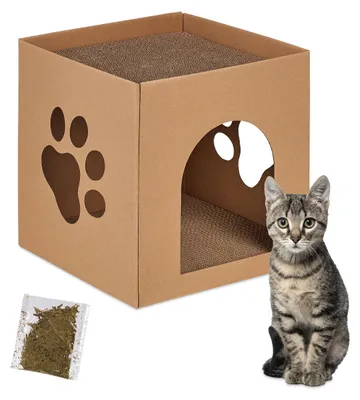 Produktbild von Katzenhaus Kartonkratzbaum Katzenhöhle - Mit Kratzmatte - 30 x 30 x 30,5 cm - Braun