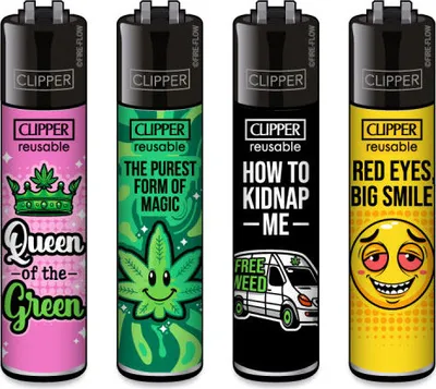 Produktbild von Clipper Reibradfeuerzeuge Weed Slogan #14, 4 Stück