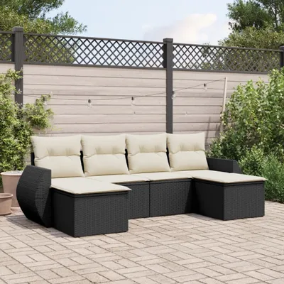 Produktbild von Design 6-tlg. Garten-Sofagarnitur mit Kissen Schwarz Poly Rattan, Gartenmöbel-Sets 2024 Neu