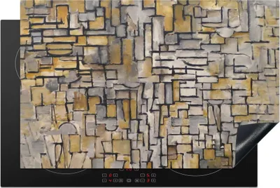 Produktbild von KitchenYeah© Herdabdeckplatte Mondrian - Kunst - Alte Meister - Tableau I , 81x52cm, Küche Deko, Glaskeramikkochfeld Herdabdeckung, Abdeckplatte fùr Kochfeld