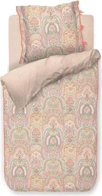 A folded duvet cover and pillowcase with a floral paisley pattern.