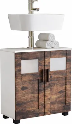Image de Meuble lavabo, armoire de salle de bain en bois avec 2 portes tournantes, 60 x 60 x 29 cm, armoire de salle de bain Nilari