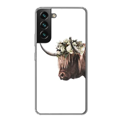 Produktbild von MuchoWow® Handyhülle Schutzhülle Hülle für Samsung Galaxy S22 Schottischer Highlander - Kuh - Rosen Silikon Softcase Handy Hülle - Mobiltelefonhülle