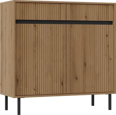 Produktbild von Masseno Kommode OSTIA 100 cm Sideboard mit 2 Schubladen und 2 Türen für Wohnzimmer Schlafzimmer Modern 100x40x100 cm Goldfarben / Goldfarben