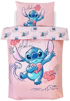 Produktbild von Unyqoos® Disney Lilo & Stitch Bettwäsche 120x150 cm – Kinder-Bettbezug mit Kissenbezug 40x60 cm, Polykatoen, Rosa/Blau