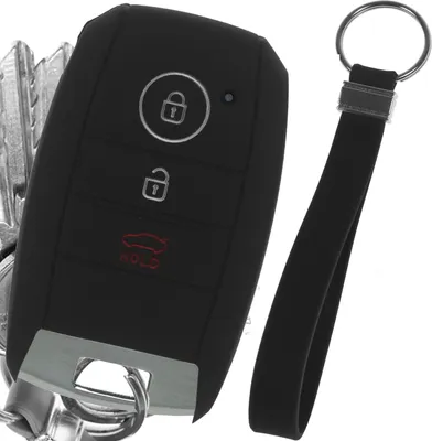 Produktbild von Auto Schlüssel Silikon Schutz Hülle + Schlüsselband Schwarz Kompatibel mit KIA Picantio Rio Ceed Soul Sportage Stonic 3 Tasten KEYLESS SMARTKEY