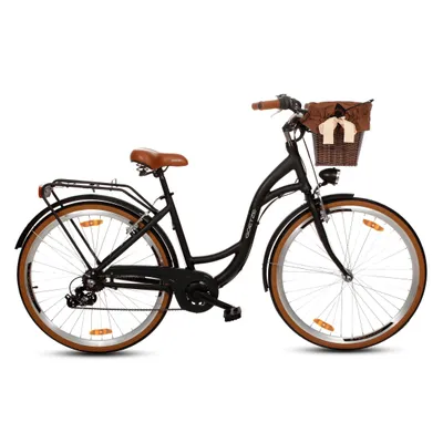 Produktbild von Goetze Mood 28 Zoll City Bike, 18 Zoll ALU Tiefeinsteigerrahmen, 7-Gang Shimano, V-Bremse, LED-Beleuchtung, Komfortsattel, Rattankorb