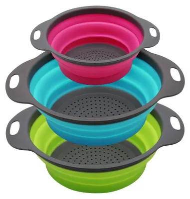 Faltbares Sieb-Set aus Silikon, 3 Stück, für Pasta und Gemüse