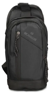 Image de Sacoche pour homme B Cavalli, en simili cuir noir, avec bandoulière réglable et fermeture éclair. Modèle : Black B UNICA, dimensions : 17x7x36 cm
