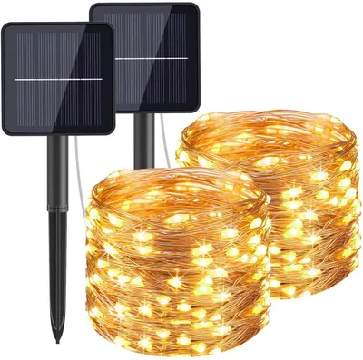 Produktbild von 2 Stück 120LED 12M Solar Lichterkette außen, Solarleuchten Außen Garten, Wasserdicht Solarlampen für Garten, Solarleuchten warmweiß